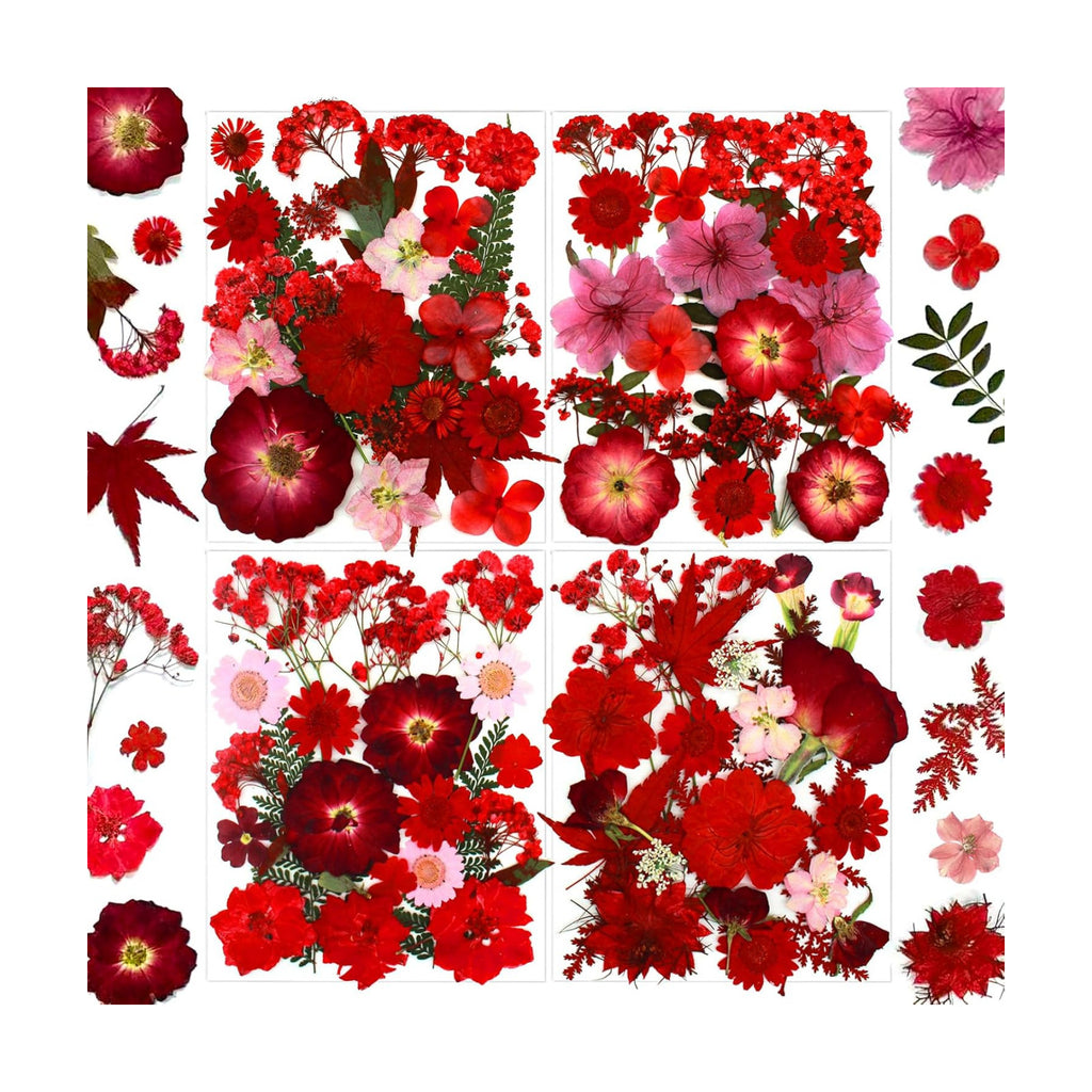 94 Pcs Red Pressed Dried Flowers for Resin, Real Natural Bulk Dry Wildflowers Leaves Perfect for Epoxy Molds, DIY Crafts, Home Decor, Soap Candles Jewelry Making