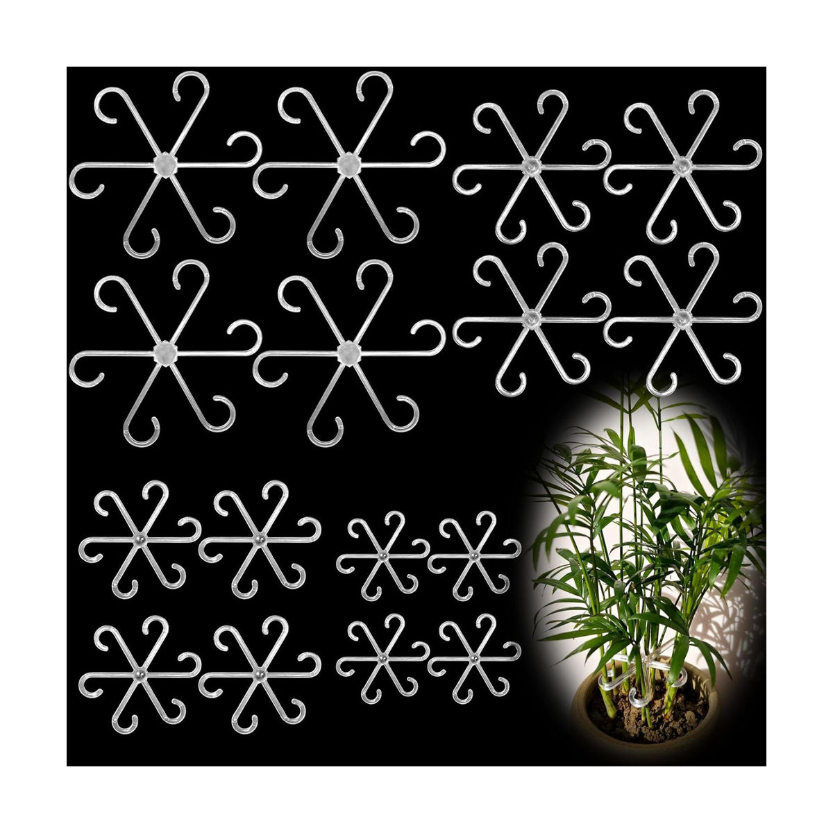 16pcs Upgraded Plant Stem Support, Transparent Plant Support for Indoor Plants, 4 Sizes Climbing Houseplant Stem Holders, Reusable Plant Stabilizer, Indoor Plants Accessories
