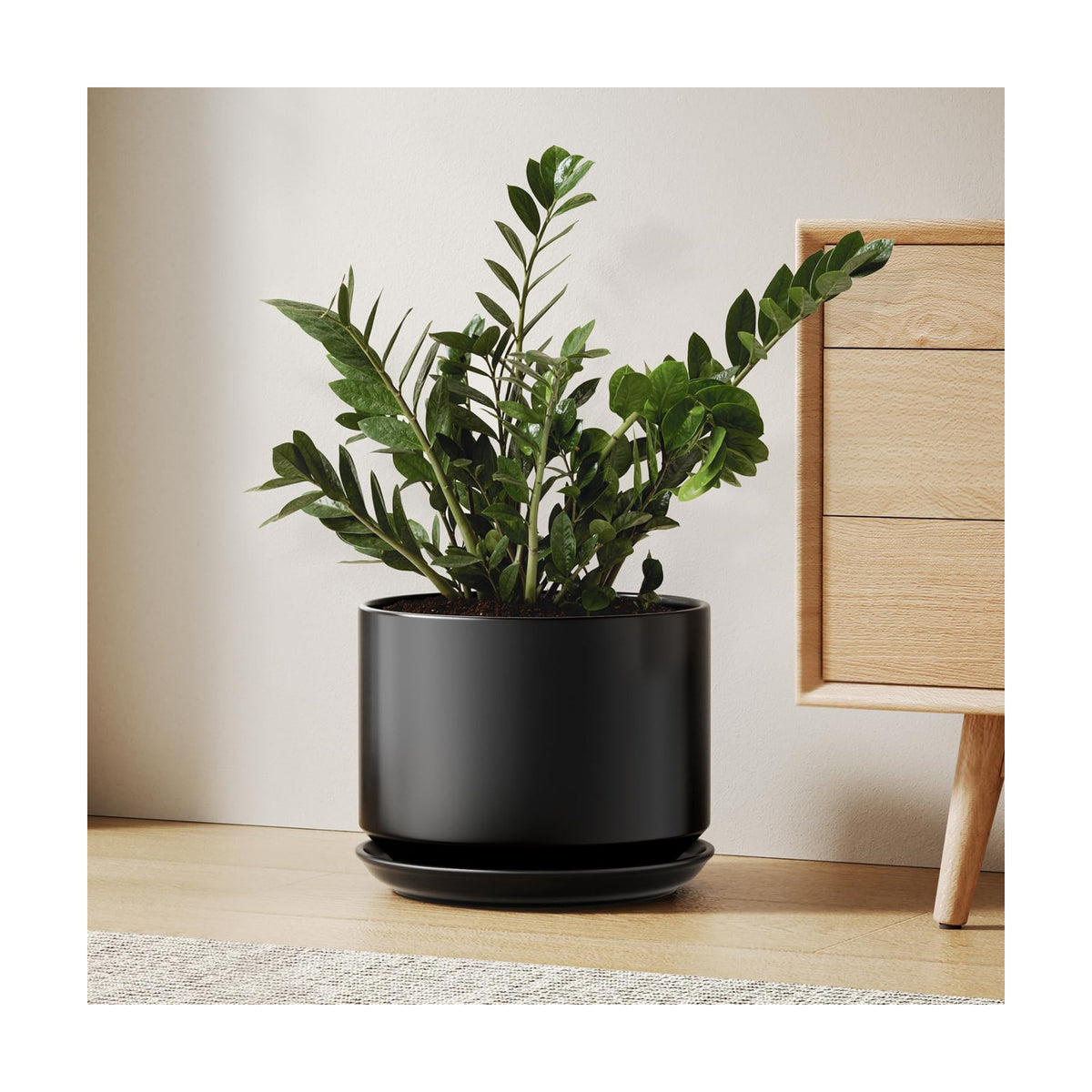 LE TAUCI 10 inch Plant Pot, Ceramic Pots for Plants, Black