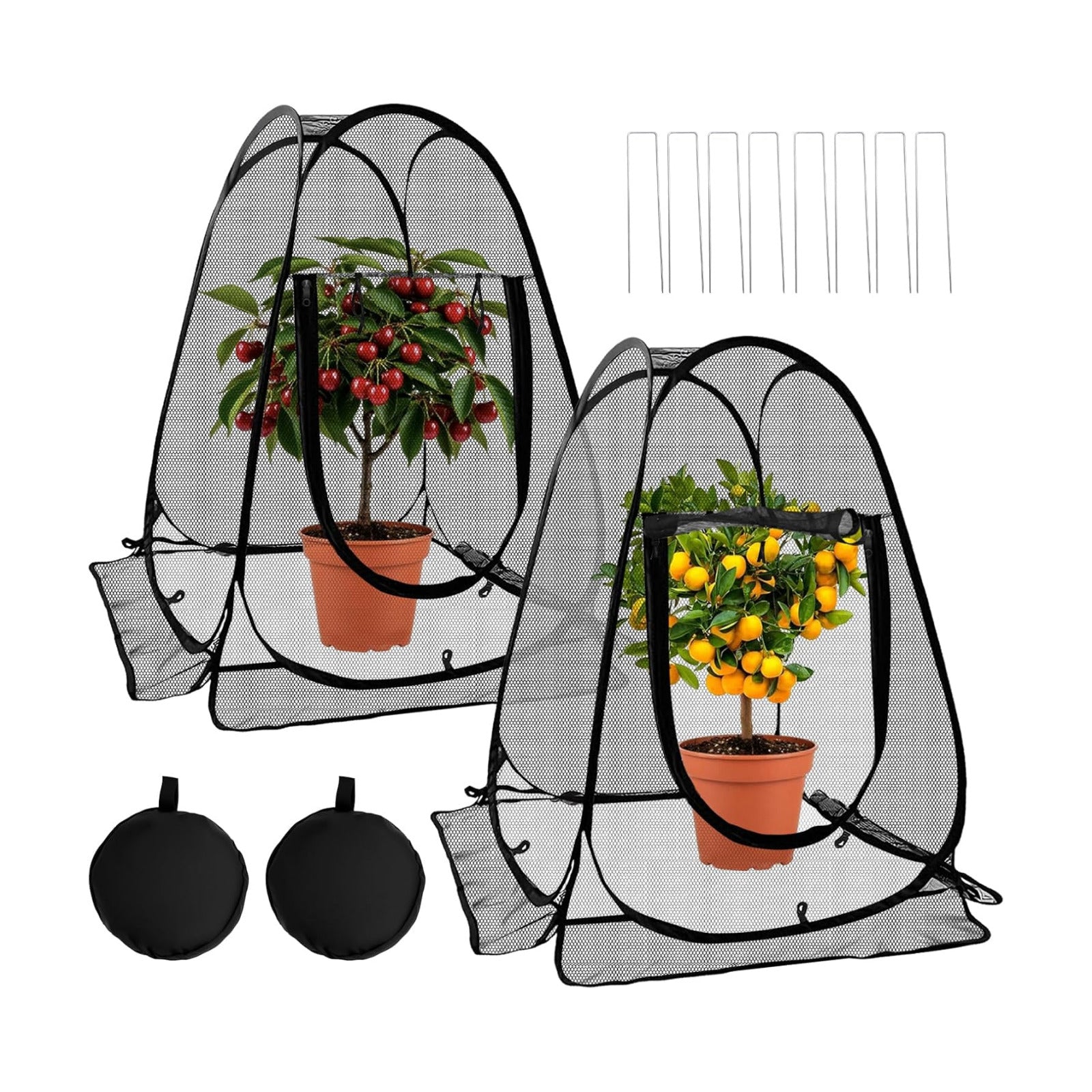 2 Pack 28 x 28 x 32 Inch Pop-up Gardening Net Cover with 8 Extended Stakes, Windproof Blizzard-Resistant, Plant Tent