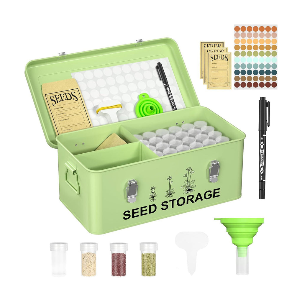 60 Slots Seed Organizer Seed Storage Seed Box 3 Compartments Seeds Organizer Storage Box Metal Garden Seeds Packet