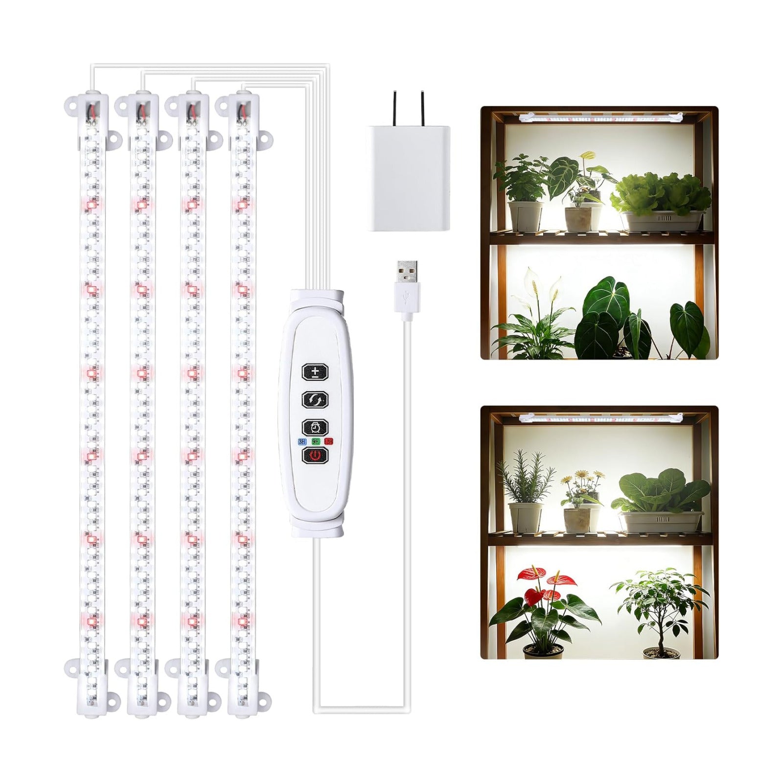 RWNTAO Grow Lights for Indoor Plants, 13" Grow Light Strips with Timer 3/9/12 H, 10 Dimmable Levels, 192 LEDs Full