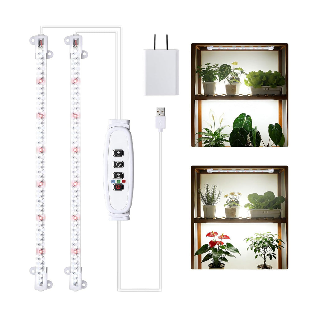 2 Head 13" Growing Lamp for Indoor Plants, Red & White Full Spectrum LED Grow Light Strips with Auto ON/Off, 3/9/12H Timer,10 Dimmable Levels for Green House Seedlings