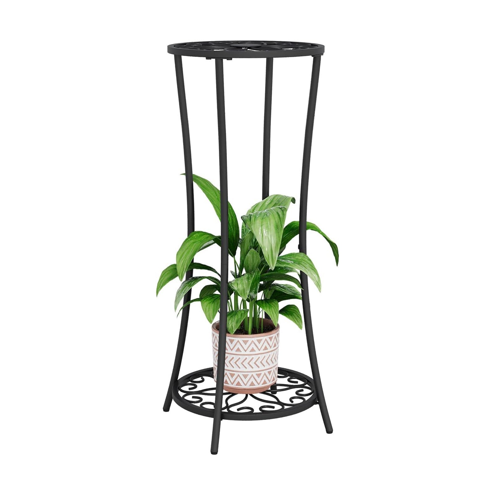 YINMIT Plant Stand Indoor Outdoor, 2 Tier Metal Potted Holder Rack, Flower Pot Stand Shelf, Heavy Duty Round Supports