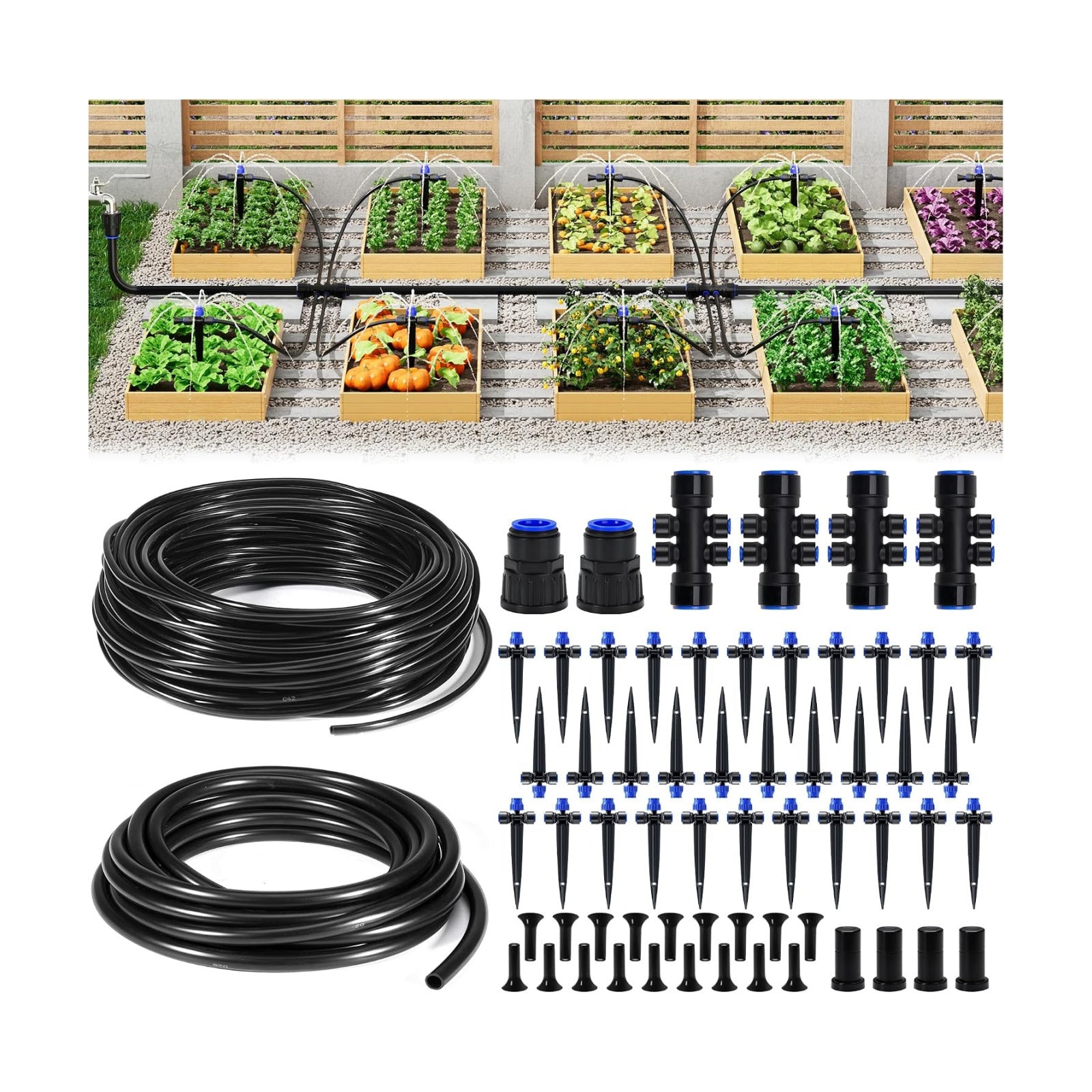 HIRALIY 220FT Garden Drip Irrigation Kit for Large Gardens | Quick-connect watering system with 33FT 15mm hose, 32