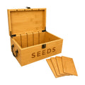 Bamboo Garden Seed Storage Organizer Box, Wooden Seed Box with Removable Dividers, Metal Handle and Latch, Seed Keeper