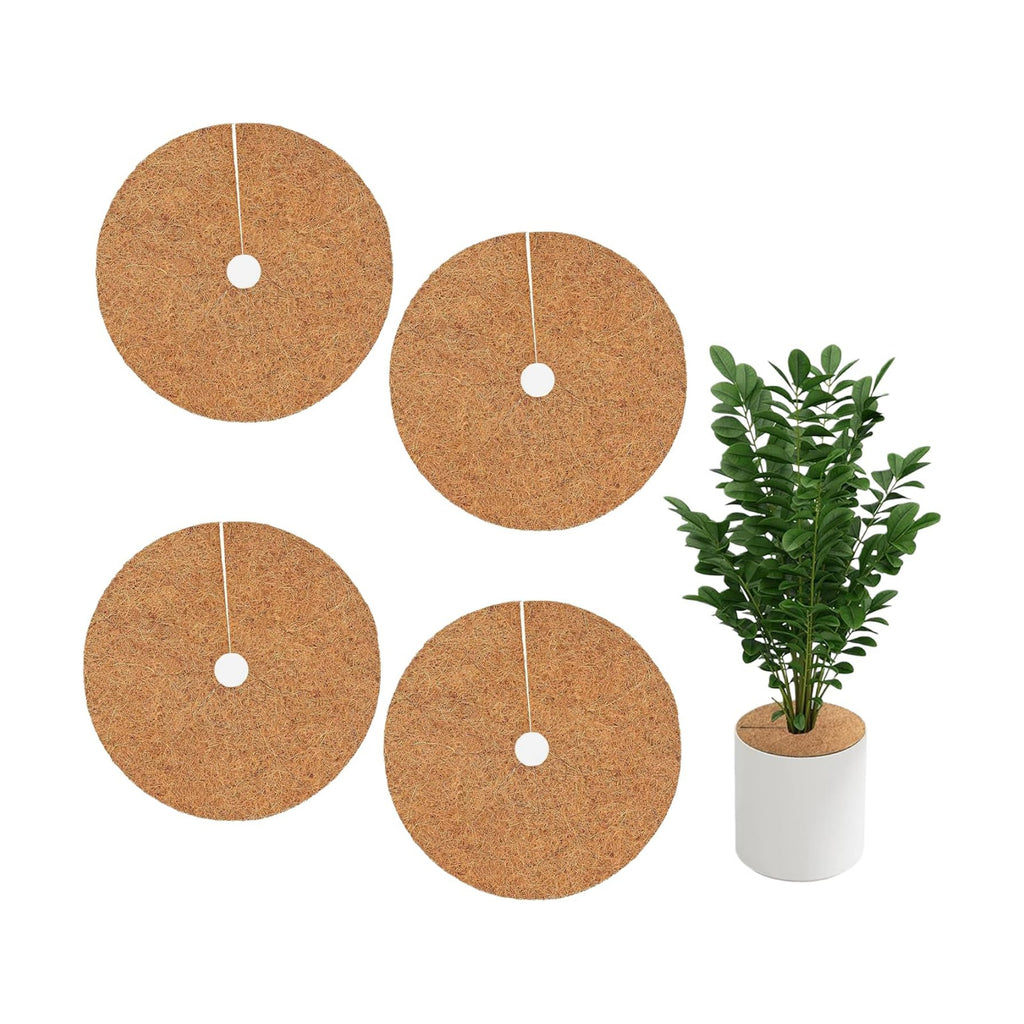 4 Pack 15.7 Inch Coconut Fiber Mulch Ring - Natural Coco Coir Tree Ring Protector Mats, Weed Barrier Plant Discs for