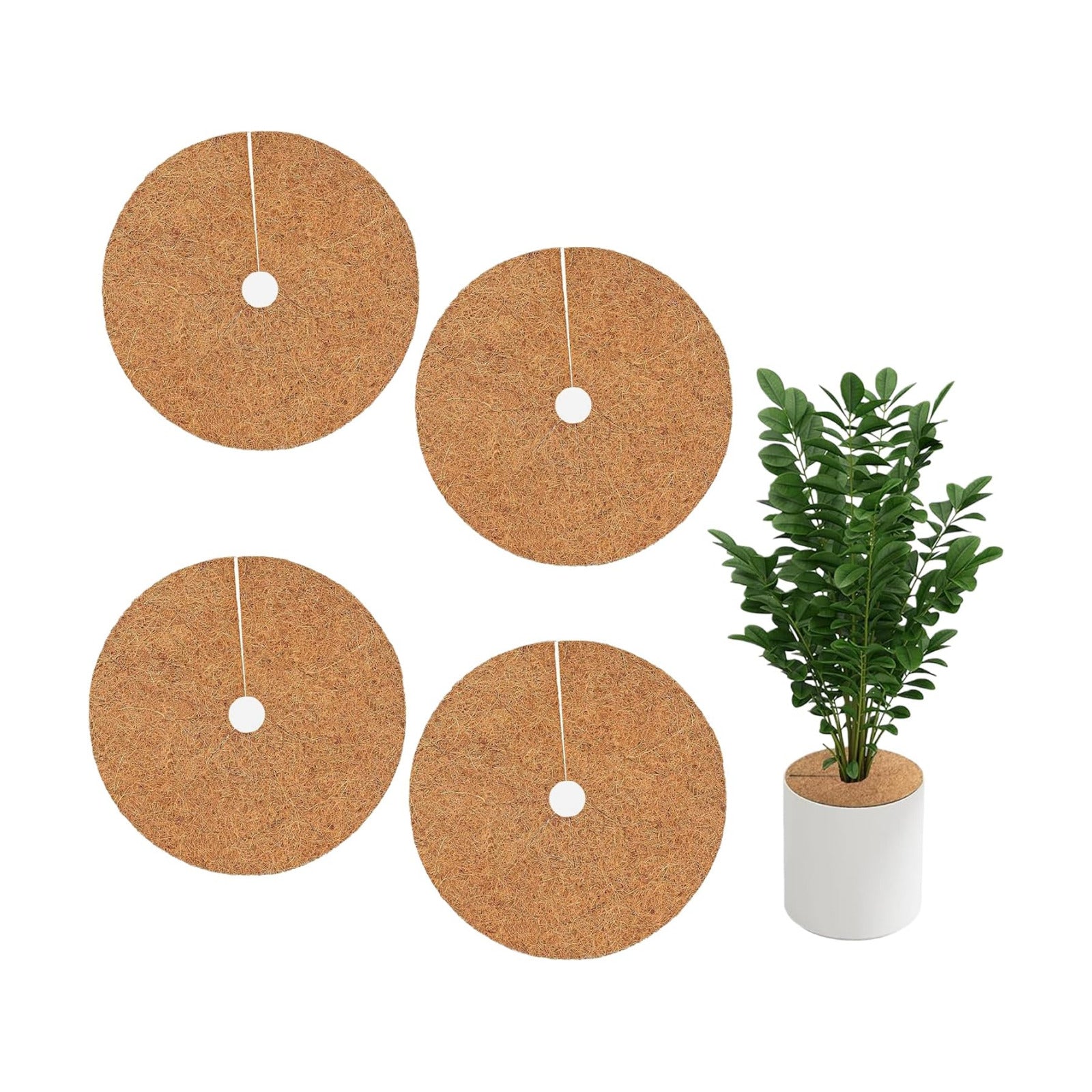 4 Pack 15.7 Inch Coconut Fiber Mulch Ring - Natural Coco Coir Tree Ring Protector Mats, Weed Barrier Plant Discs for