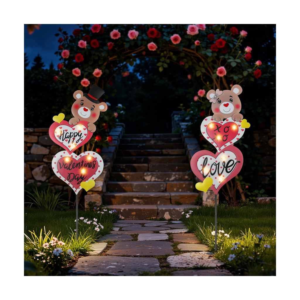 Lewondr Valentine's Day Decorations Outdoor, Metal Solar Pathway Lights