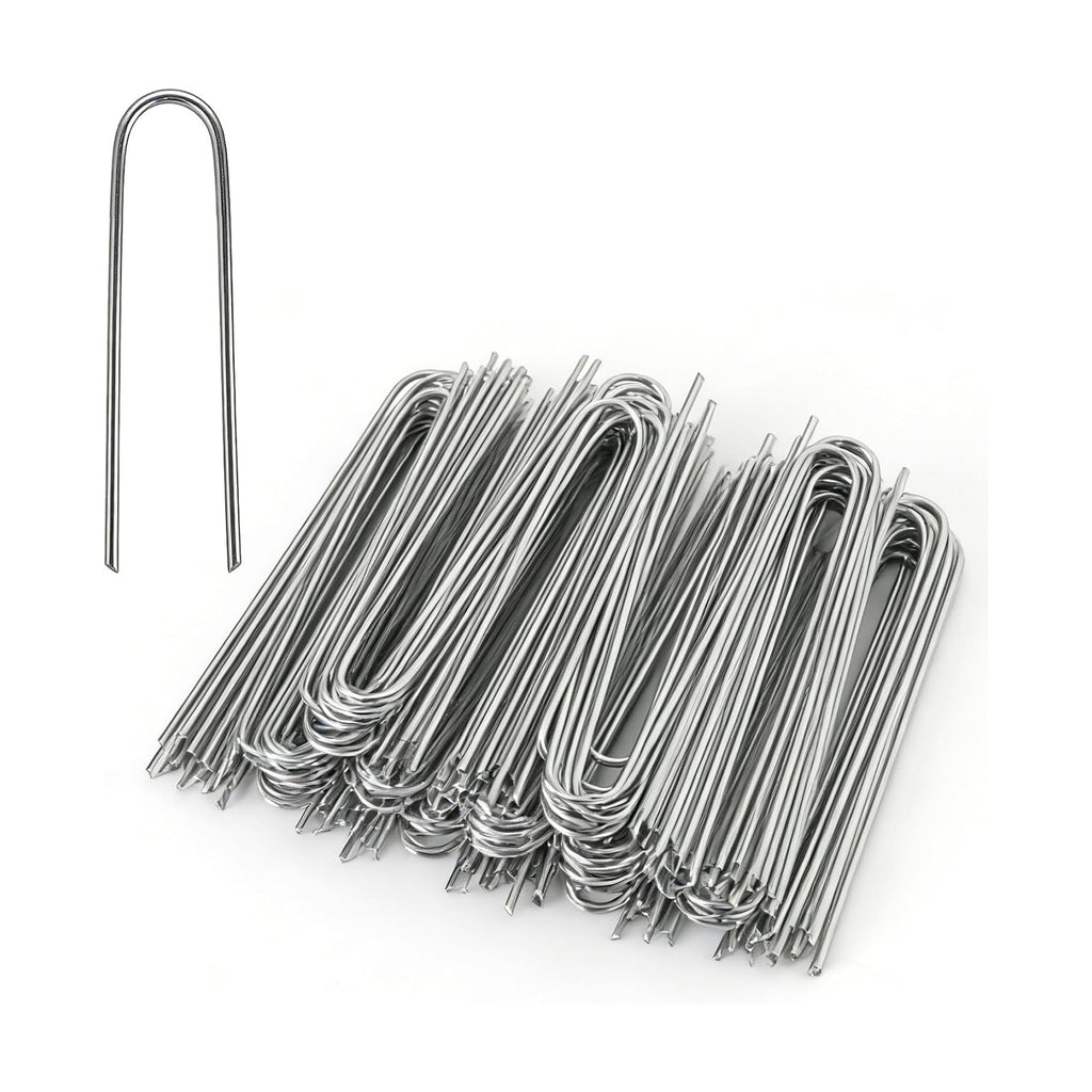 MySit 200 Pack 4 Inch Garden Stakes Galvanized Drip Irrigation Stakes | Galvanized U Shaped Landscape Staples Ground