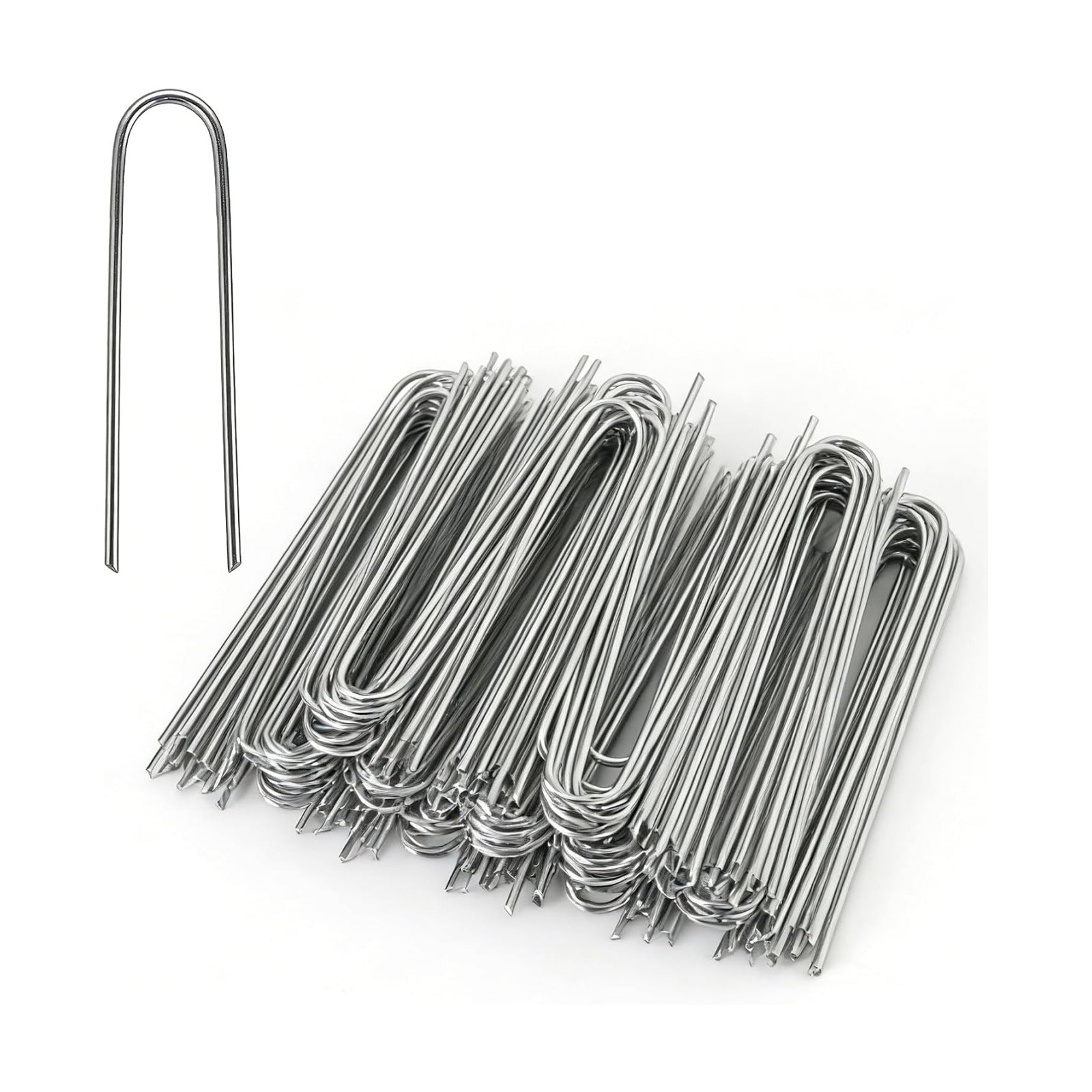 MySit 200 Pack 4 Inch Garden Stakes Galvanized Drip Irrigation Stakes | Galvanized U Shaped Landscape Staples Ground