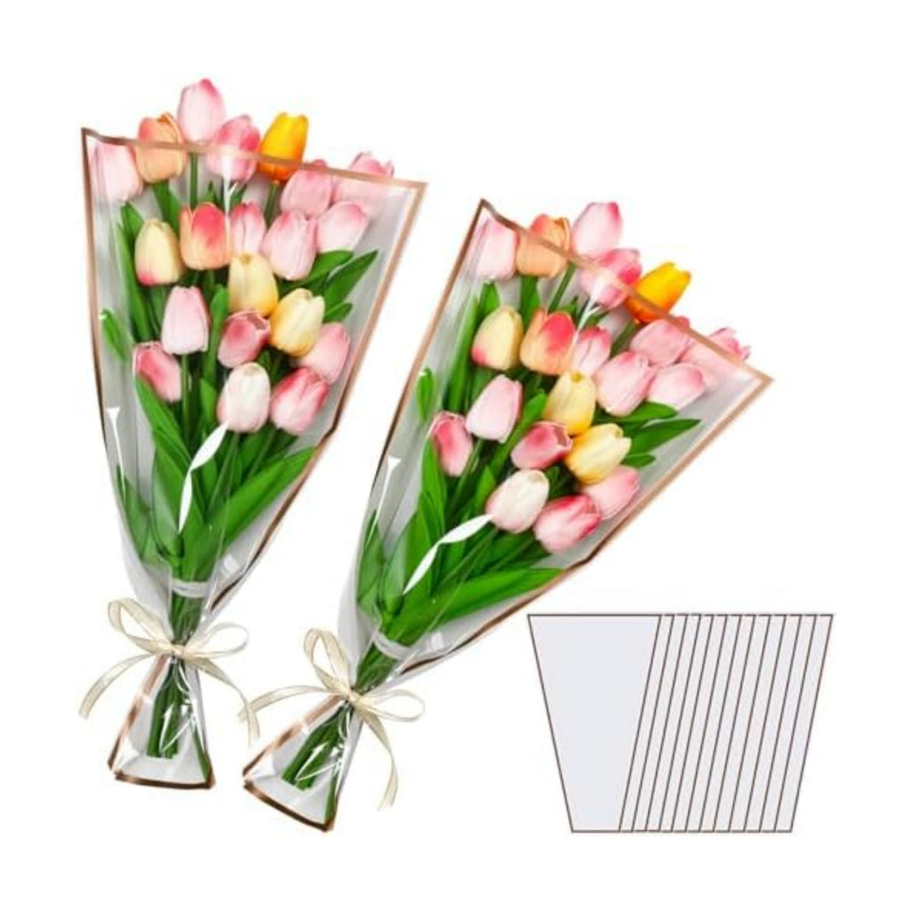 Jansun 40Pcs White Flower Bouquet Sleeves & Ribbon Set