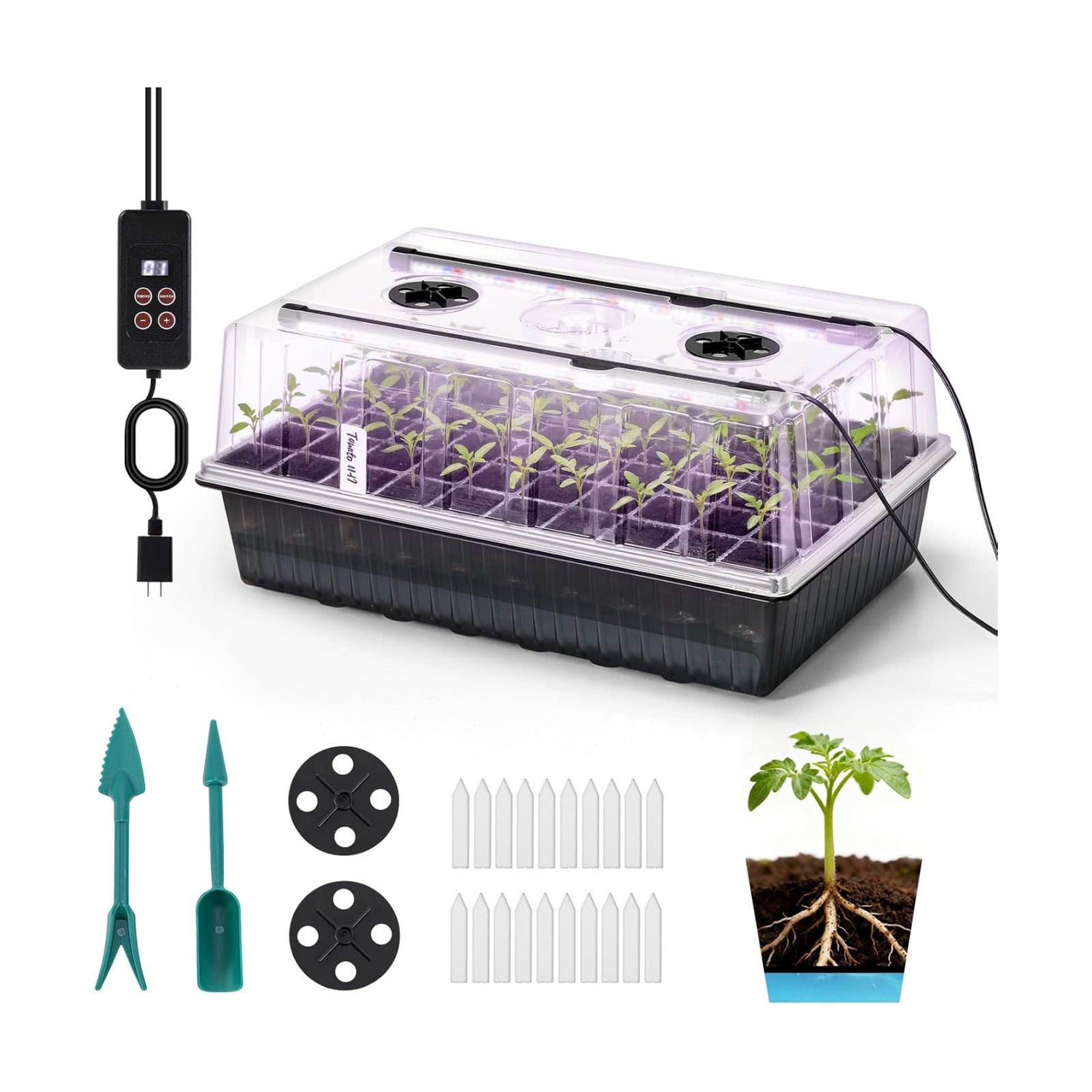 BAOSHISHAN Seed Starter Tray with Grow Light - 60 Cells Self-Watering | 24/7 LED Grow Light, 4'' Humidity Dome, Ideal