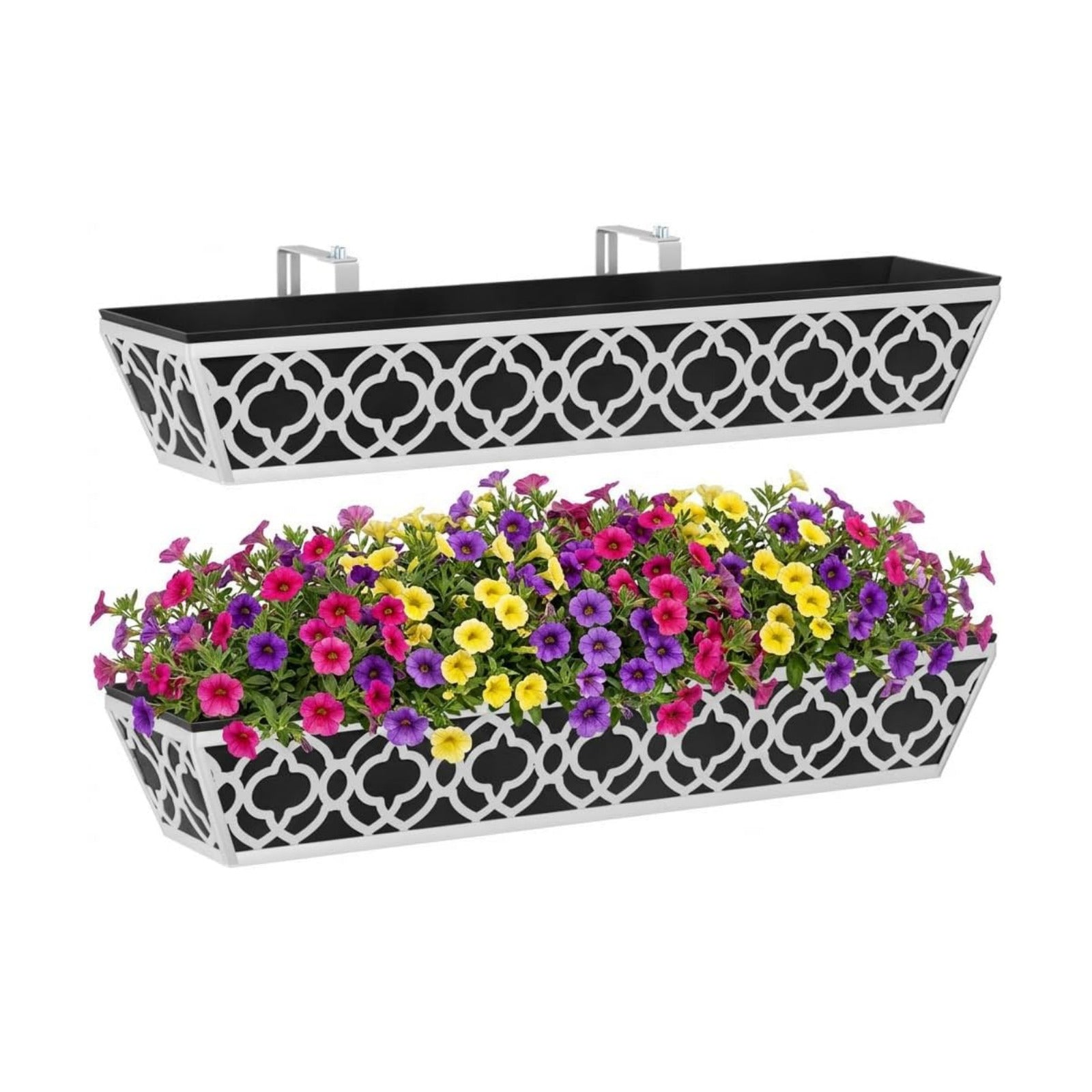 Y&M 30'' Metal Railing Planter Box Set with Black Non-Woven Fabric Liner, Flower Boxes with Adjustable Brackets, 2 Pcs