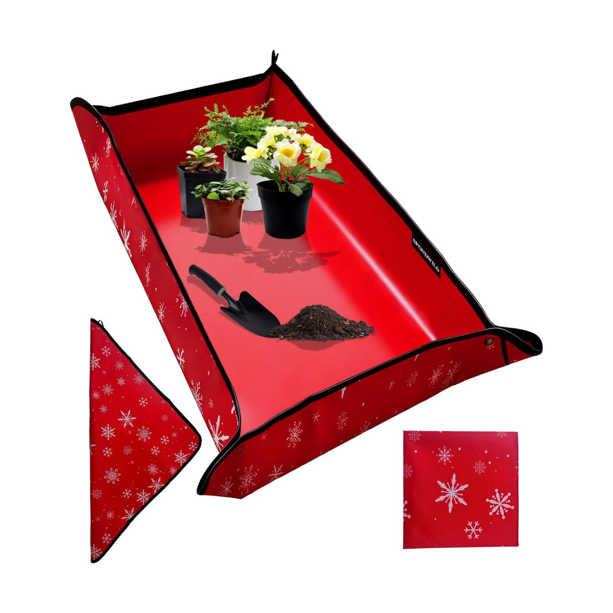 39.5"x59" Plant Transplanting Mat - Thickened Waterproof Potting Mat, Succulent Gardening Mat, Portable Repotting Mat for Mess Control, Indoor Outdoor Use (PVC-Red Snowflake)
