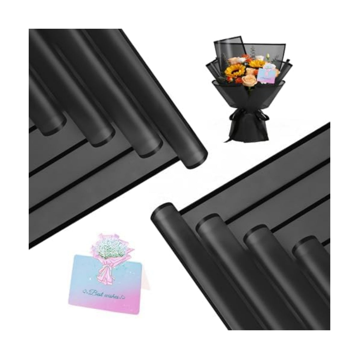 REAXYZNN 20 Sheets Flower Wrapping Paper - Waterproof Black Floral Wrapping Paper for DIY Crafts, Florist Supplies Packaging for Wedding Birthday Gift (Translucent Black)