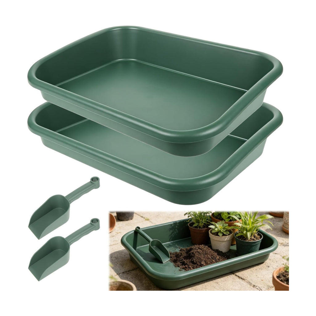 Rainmae 2 Set Garden Tidy Trays with Shovels, Large Potting Tray for Seeding, Mixing Soil and Repotting, One-Piece