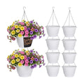 10 Pack 11 Inch Plastic Hanging Planter Bulk White Hanging Baskets for Plants with Drainage Trays Self Watering Plant
