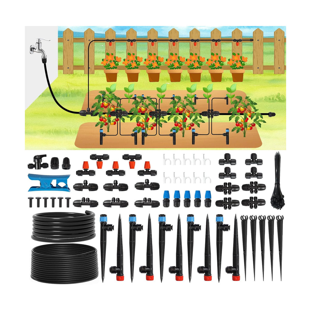 Drip Irrigation Kit Automatic Watering System 115FT Misting Sprinkler DIY Devices with 1/4" & 1/2" Tubing Hose