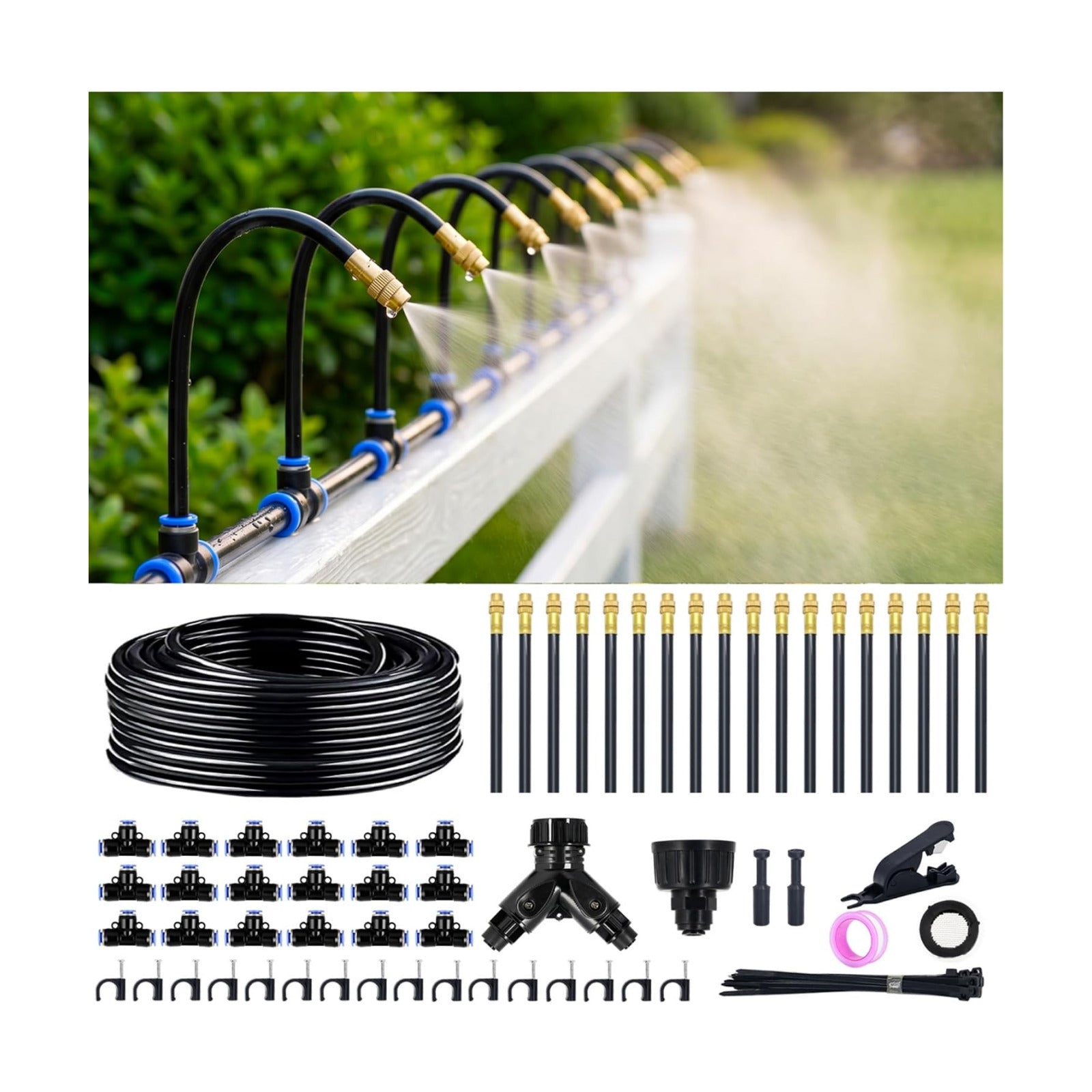 Thiswing 100FT 360° Adjustable Irrigation System for Garden | 1/4" Tubing, Automatic Watering Misting System with 18