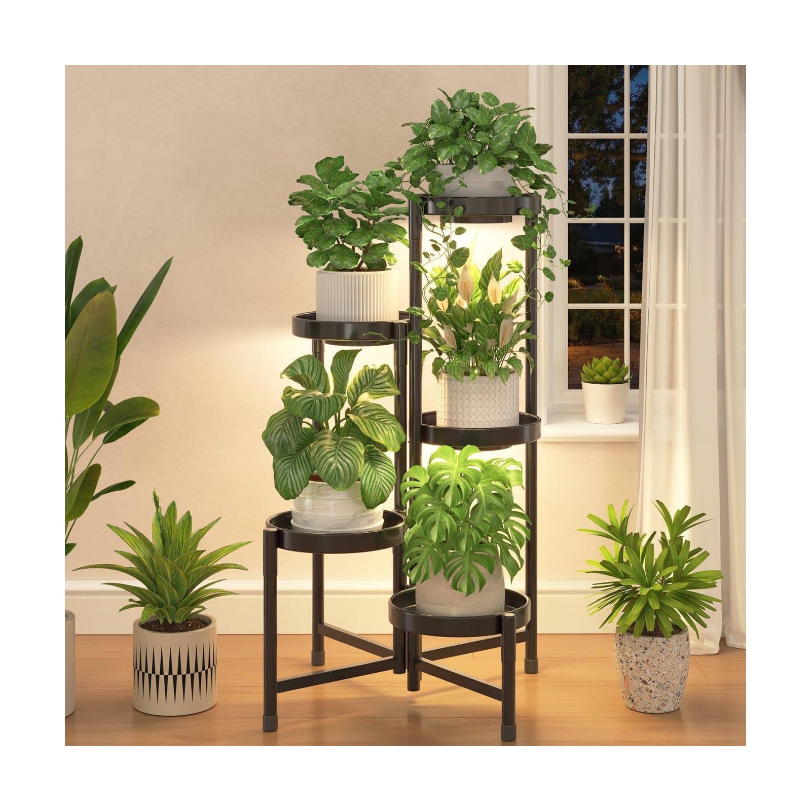iDavosic.ly Plant Stand Indoor with Grow Lights, 5 Tier Metal Shelf, Black | Corner Tiered Flower Display Holder