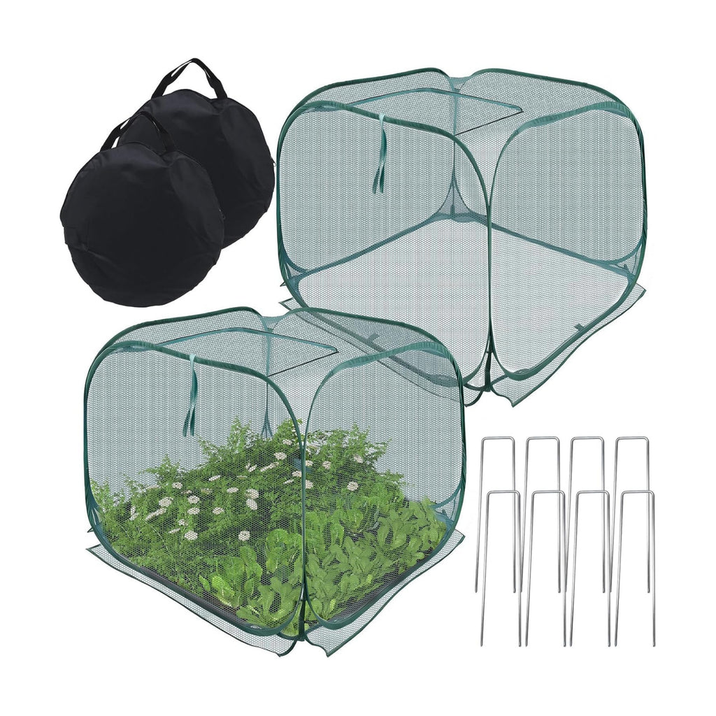 EATAKWARD 2 PCS Foldable Plant Protector, 35" x 35" x 27.5" Pop-Up Mesh Cover, Bird Betting for Garden, Garden Bed