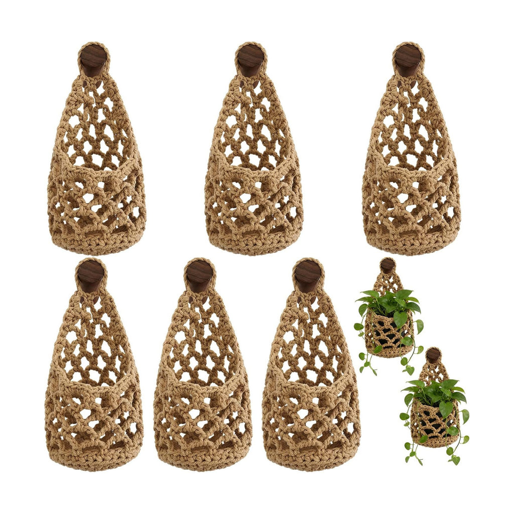 6 Pk Macrame Plant Hanger,4 x 8 Inch,Linen Color | Wall Planters for Indoor, Boho Wall Mounted Flower Baskets, Hanging