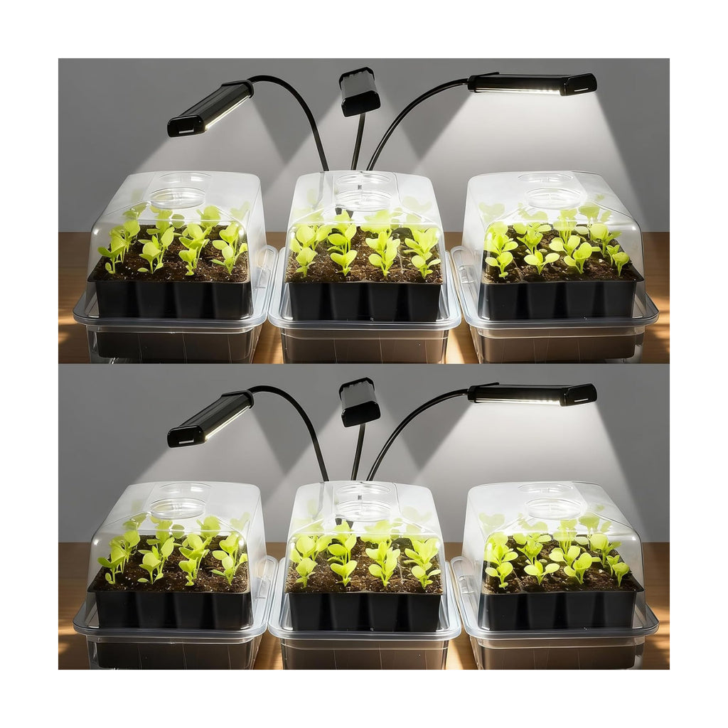 SOLIGT 144 Cell Self Watering Seed Starter Trays with 2 Grow Lights | 6 Seed Starter Kit with Humidity Domes, Full