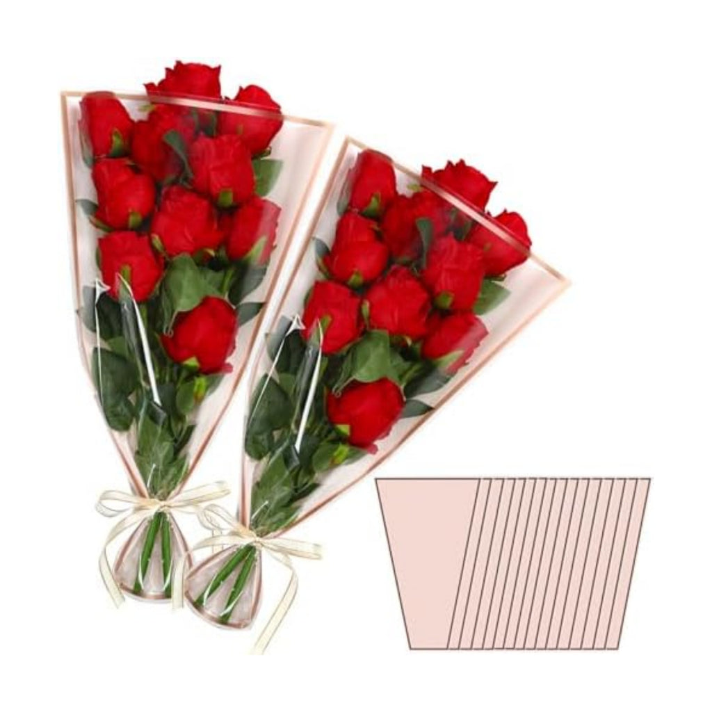 Jansun 40Pcs Pink Bouquet Wrapping Sleeves & Ribbon Set