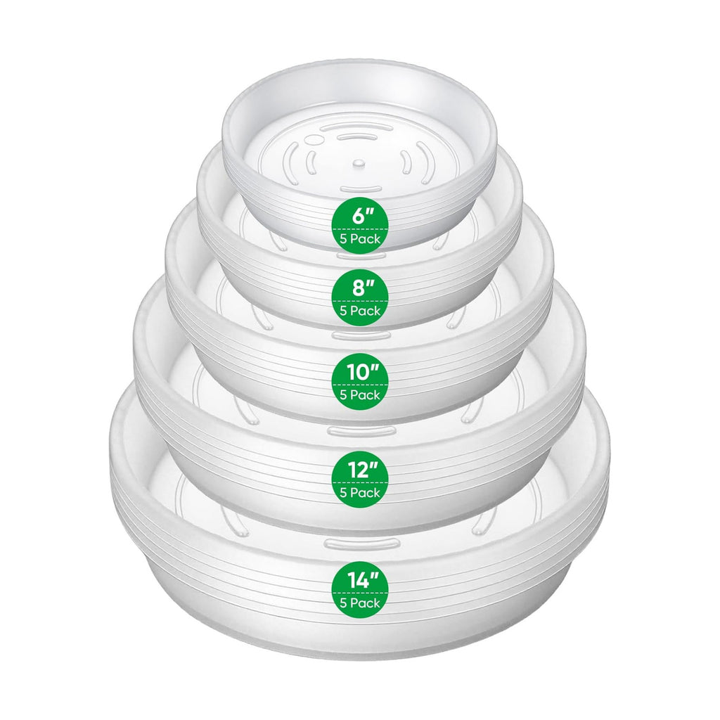 25 Pack Plant Saucer Tray, 6/8 / 10/12 /14 inch Heavy Duty Flower Pot Trays, Plastic Plant Saucer for Indoor & Outdoor