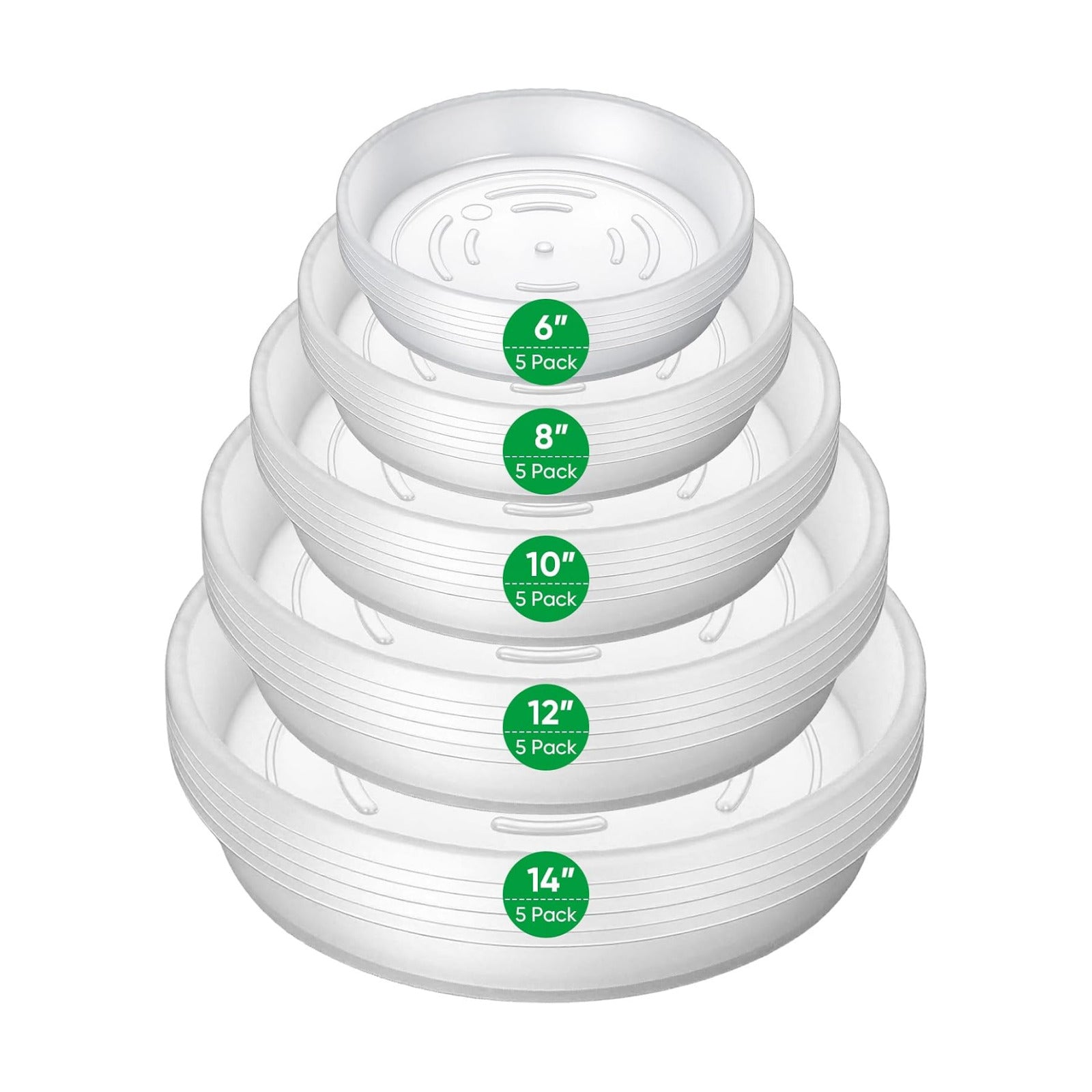 25 Pack Plant Saucer Tray, 6/8 / 10/12 /14 inch Heavy Duty Flower Pot Trays, Plastic Plant Saucer for Indoor & Outdoor