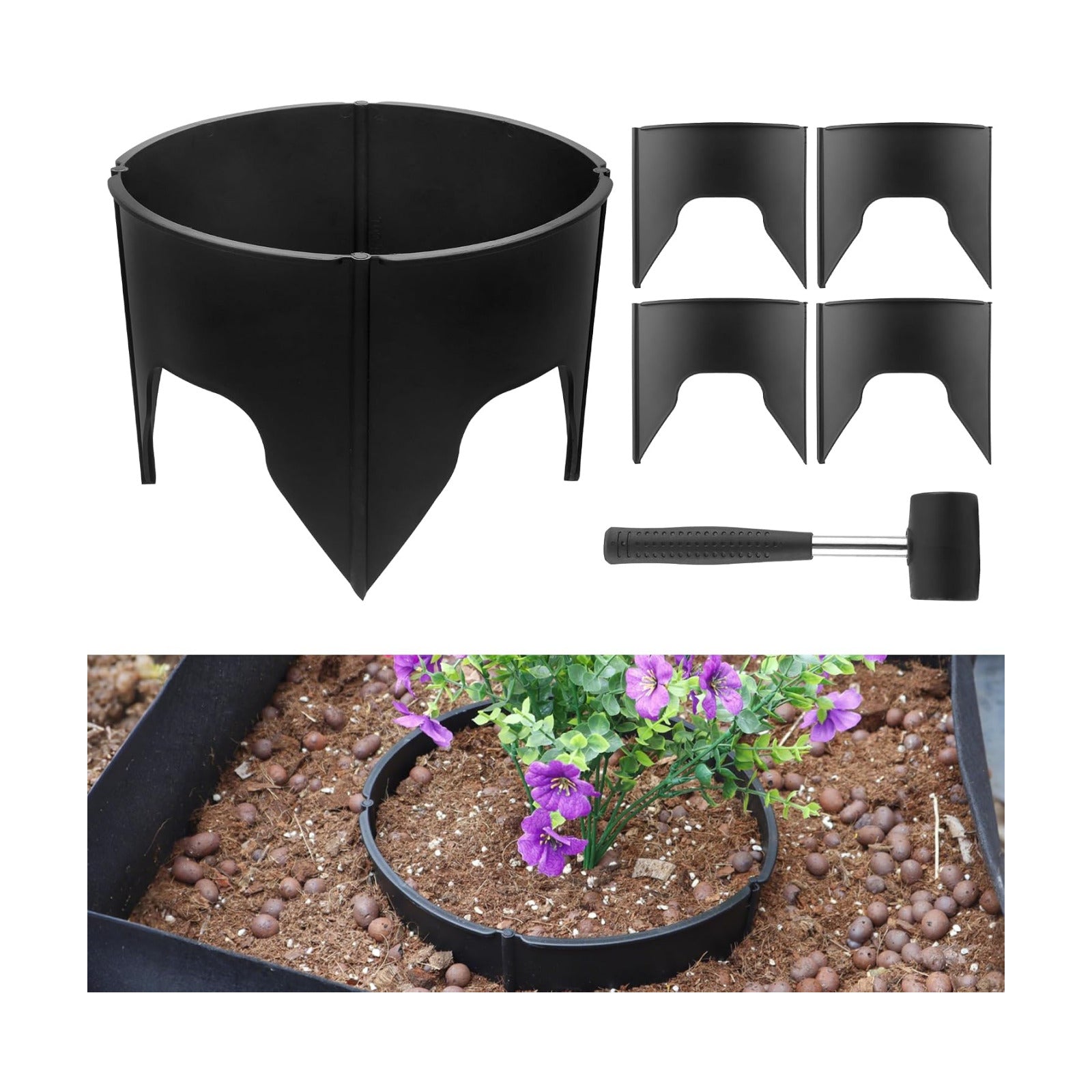 Anothera 24 Pieces Black Planting Grow Rings Diameter Range 8.2-15.7 Inches | Interlocking Garden Plant Rings with