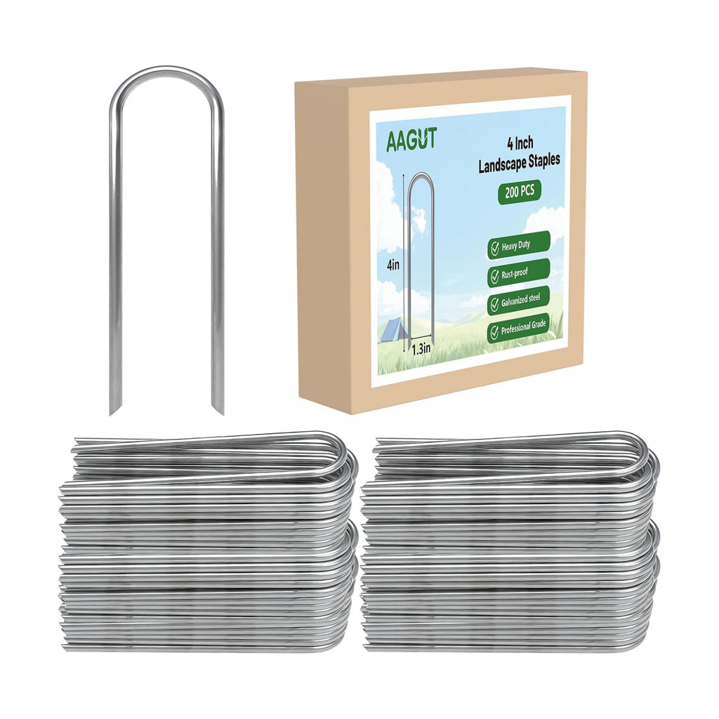 U Shaped Garden Stakes 4 Inch, Galvanized Landscape Staples for Tube | 200 Pack Drip Irrigation Tubing Stakes Heavy