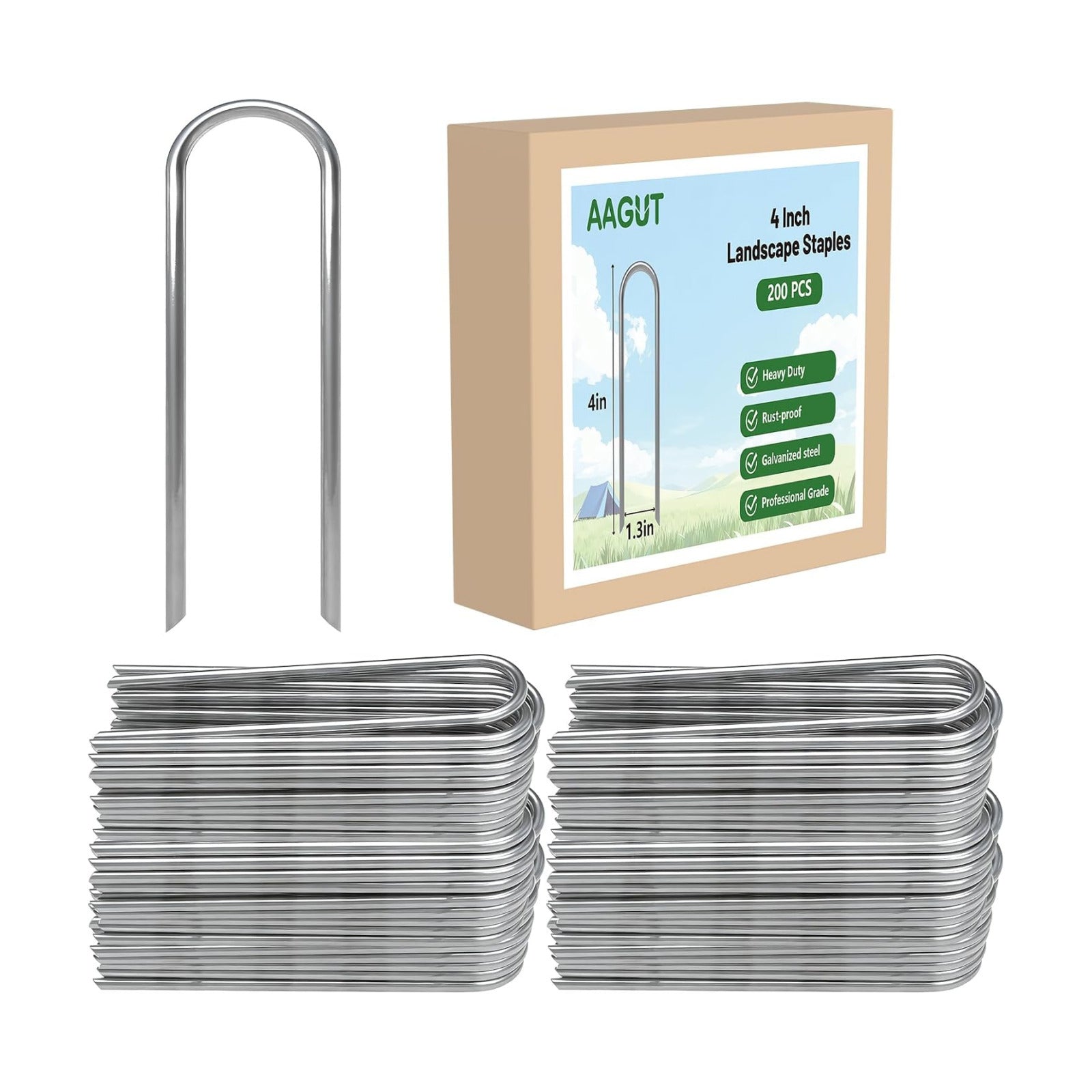 U Shaped Garden Stakes 4 Inch, Galvanized Landscape Staples for Tube | 200 Pack Drip Irrigation Tubing Stakes Heavy