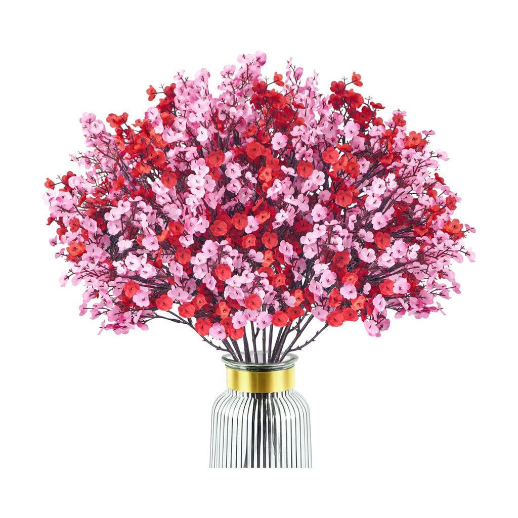 Uieke 30 Pcs Valentine’s Day Artificial Baby’s Breath Flowers, Red Pink Faux Gypsophila Bouquets Real Touch Silk Fake Flowers for Romantic Wedding, Anniversary, Party, Home Table Centerpiece Décor