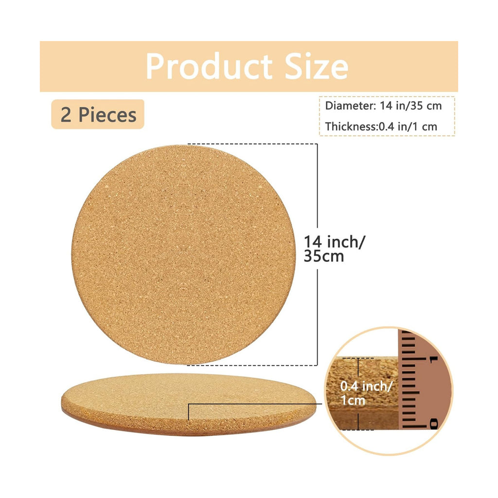 14 Inch Large Cork Plant Coasters, Double Layers 10mm Extra Thick Cork Plant Mats, 2 Pcs Plant Coasters for House Plants