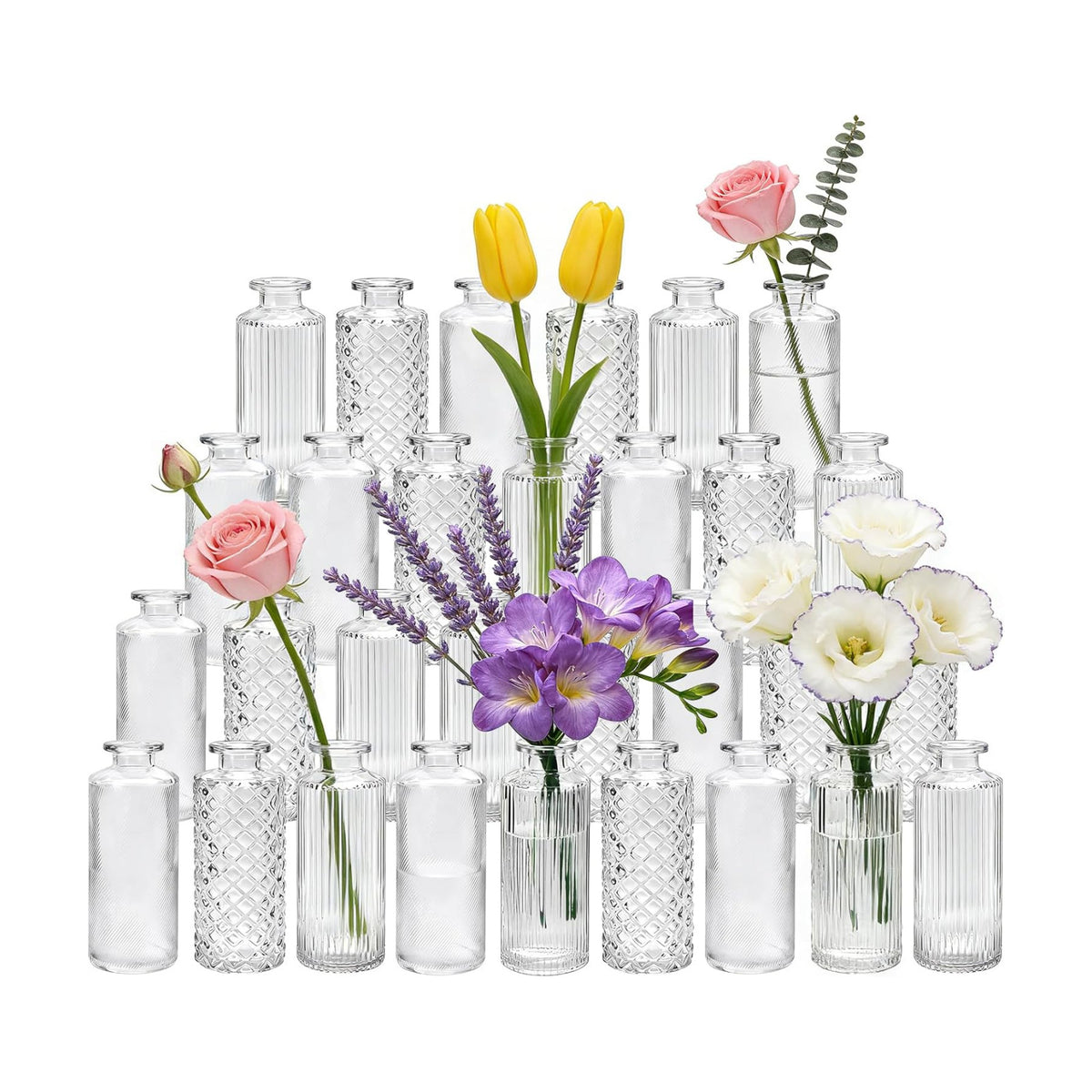Glass Bud Vases 30 Pack, Small Clear Flower Vases for Centerpieces in Bulk