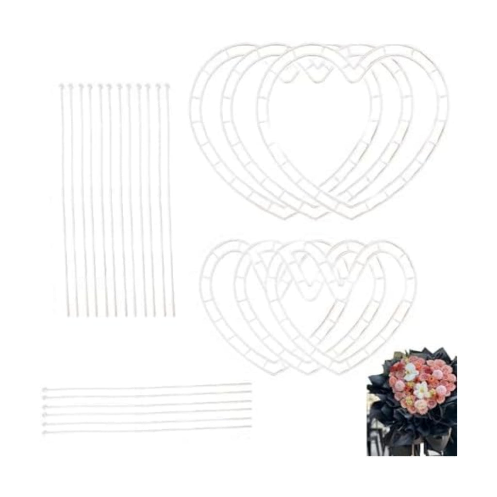 ArrErr 6 Set Flower Bouquet Shaper Heart Shape Floral Cage Rose Stem Holder Flower Arrangement Stand for Fresh Roses Her Gift Birthday Girlfriend Valentines Mothers Day Anniversary Wedding Flowers
