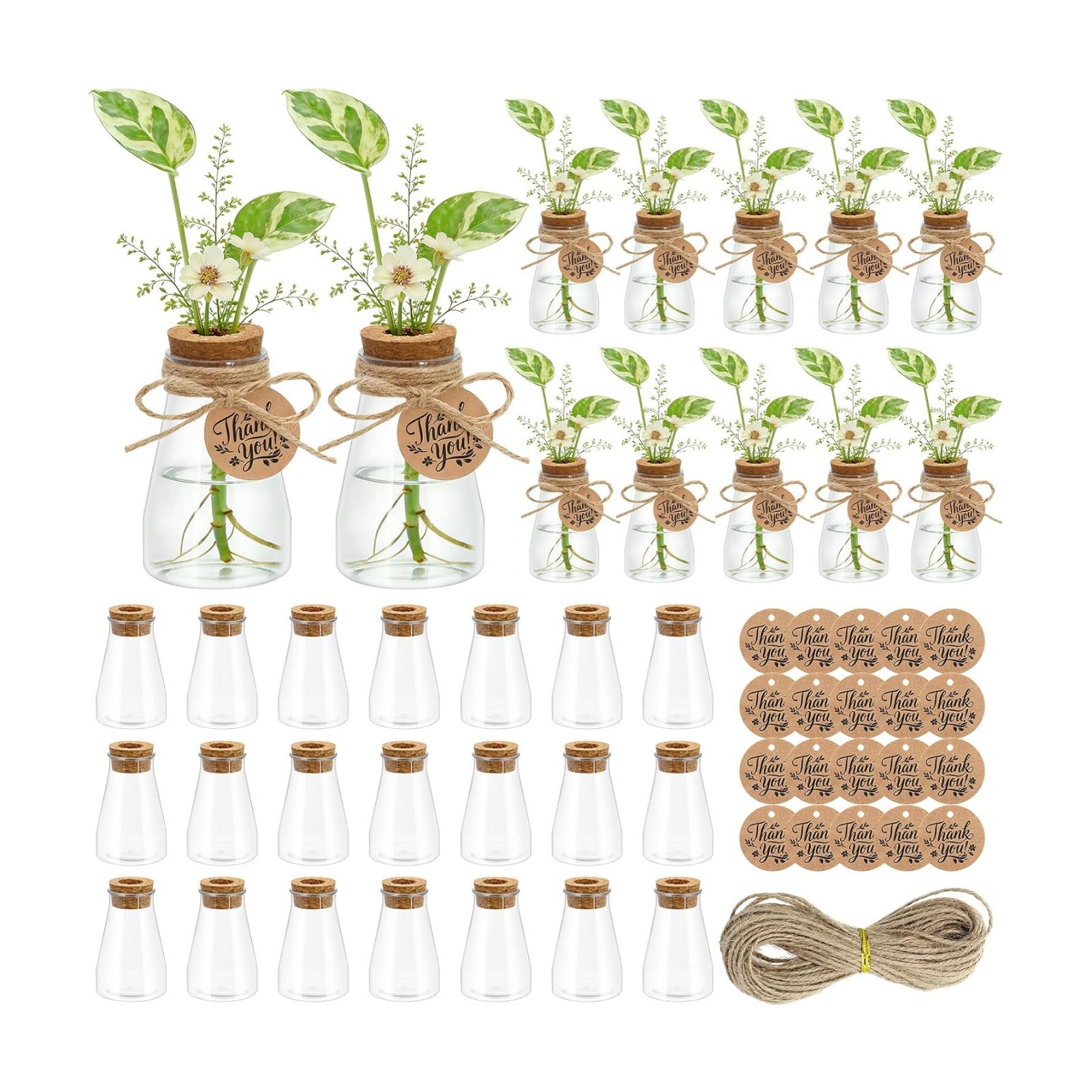 30PCS Plant Propagation Stations 3.35'' Plastic Propagation Jars Clear Vase | Clear Hydroponic Small Vase with Cork