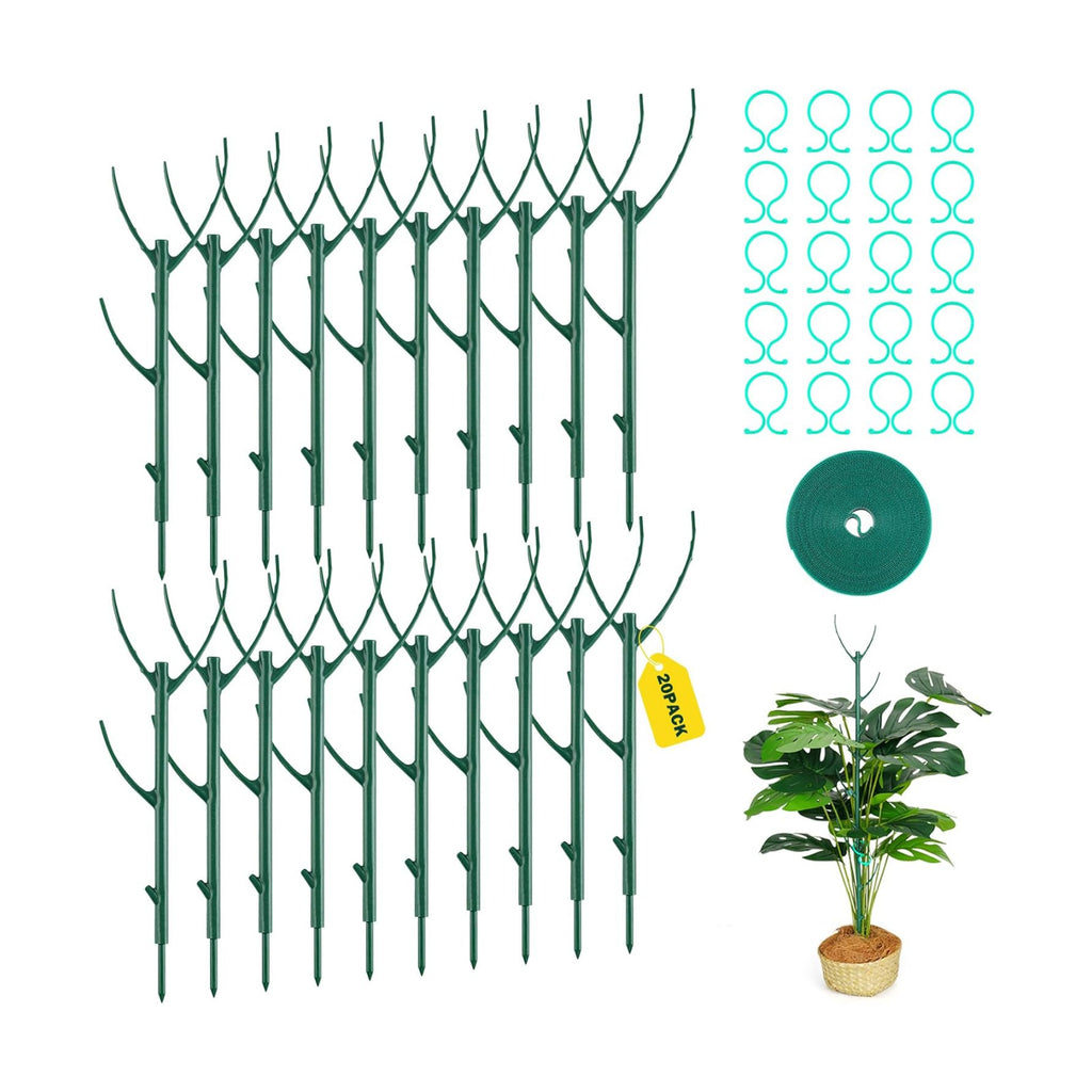 20Pack Monstera Plant Support Stakes, Stackable Plant Support Stakes in Bulk, with 20 Twist Clips & 16.4FT Plant Ties