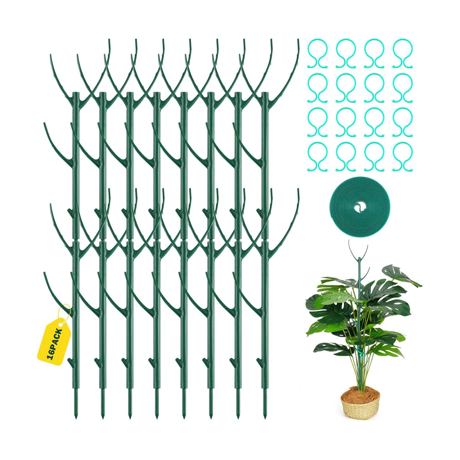 16Pack Stackable Plant Support Stakes, Monstera Plant Support | for Indoor Outdoor,Durable Trellis Garden Stakes for