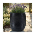 15" Dia x 16.5" H Concrete Planter with Wavy Texture, Black - 1 Pack | Large Flower Pot with Drainage Hole and Silicone