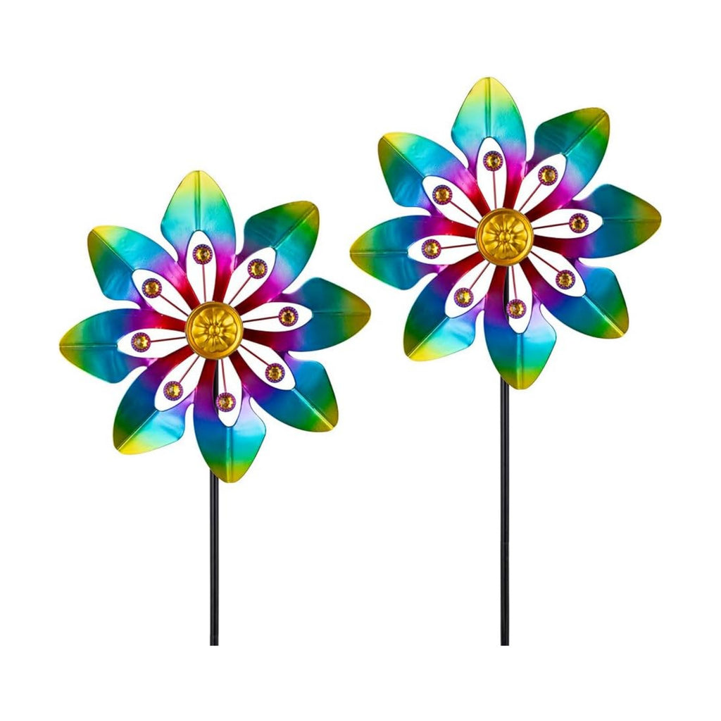 VEWOGARDEN 2 Pack Wind Spinners Outdoor, Metal Wind Spinner with Flower Design for Yard Garden Lawn Decorations