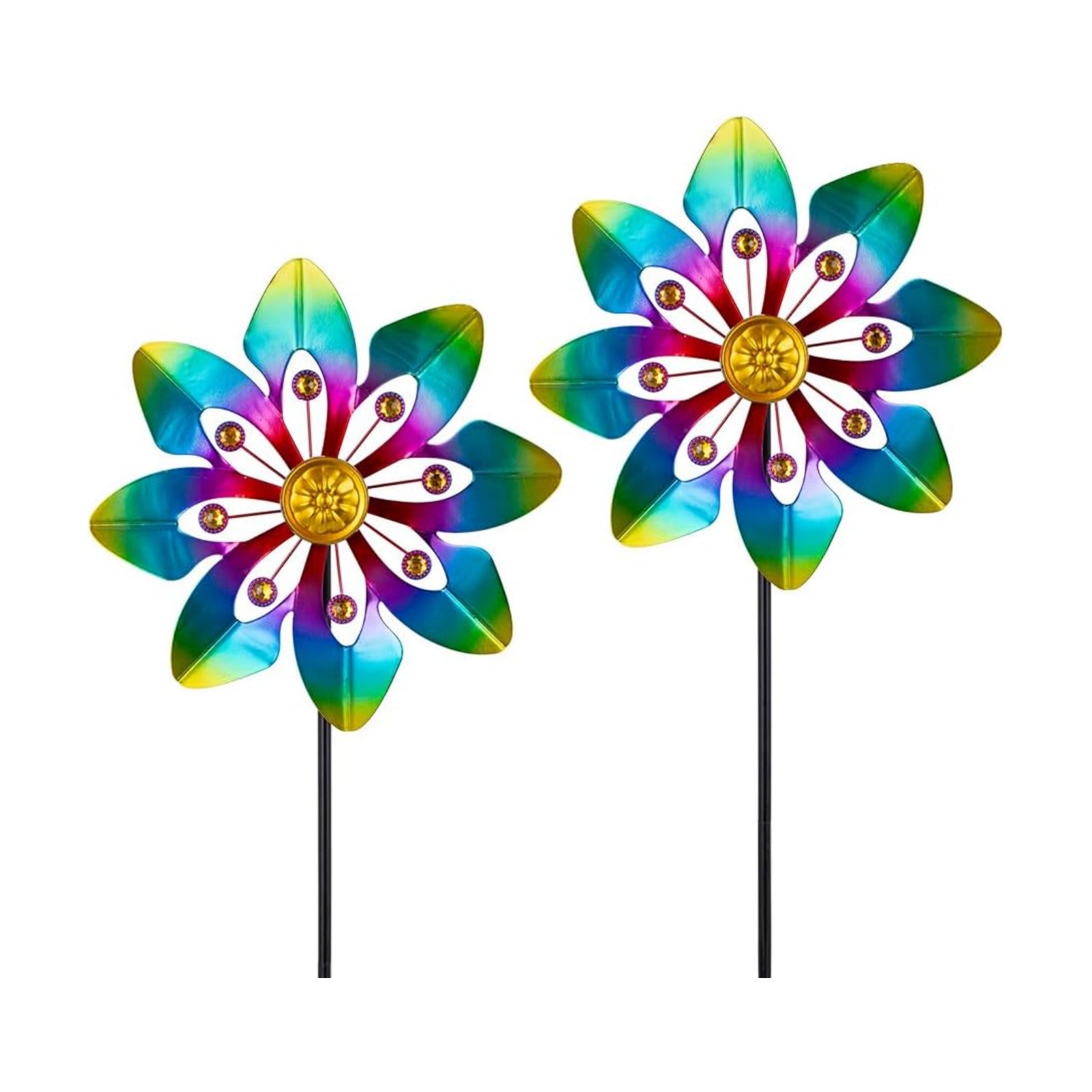 VEWOGARDEN 2 Pack Wind Spinners Outdoor, Metal Wind Spinner with Flower Design for Yard Garden Lawn Decorations