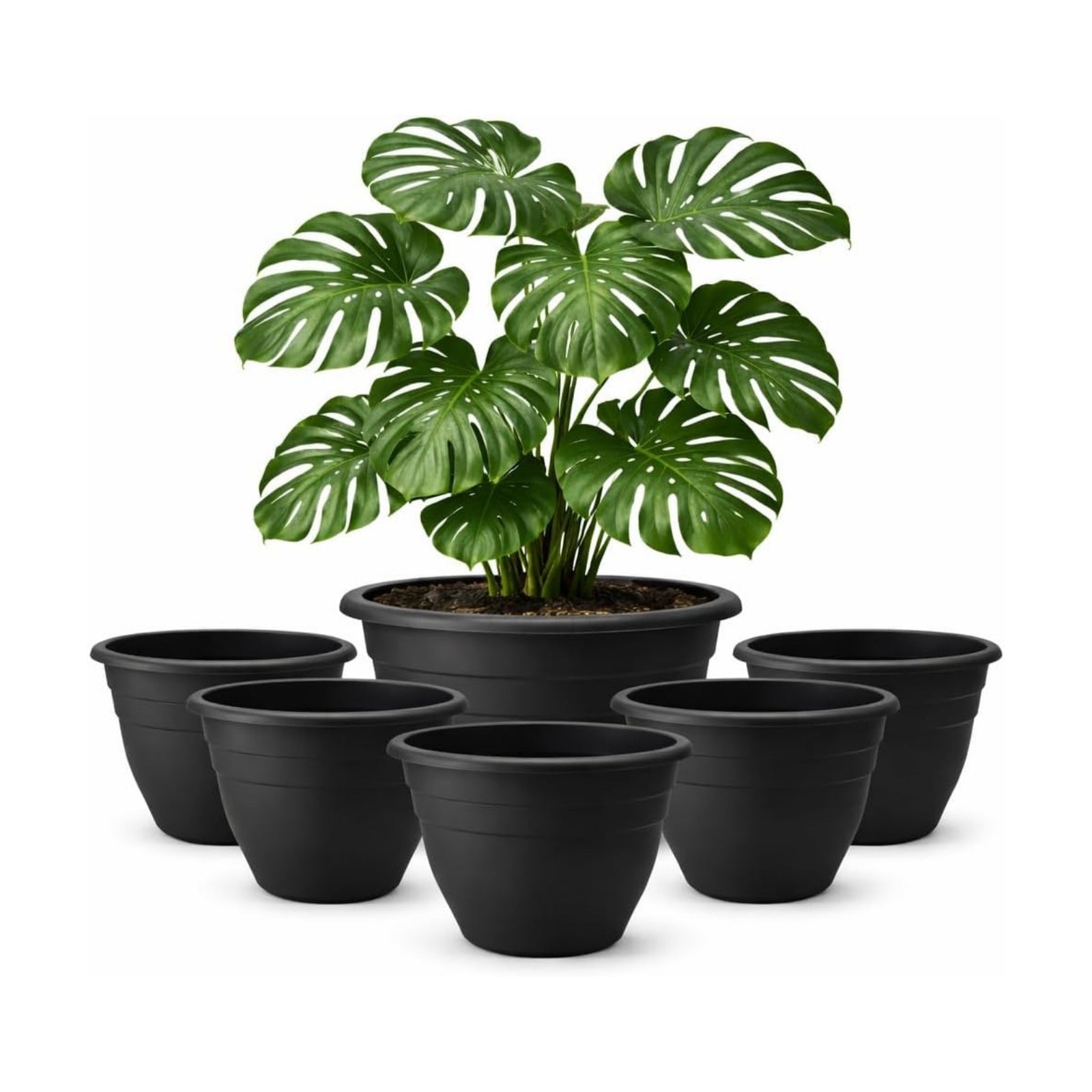 RooTrimmer 6 Pack 16 Inch Large Plant Pots Outdoor,Heavy Duty Plastic Planters with Drainage Holes,Lightweight Black