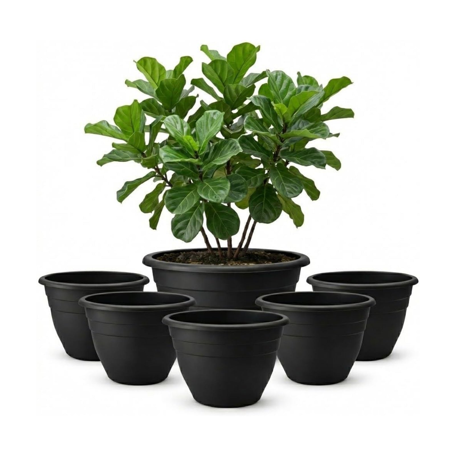 RooTrimmer 6 Pack 20 Inch Large Plant Pots Outdoor,Heavy Duty Plastic Planters with Drainage Holes,Lightweight Black