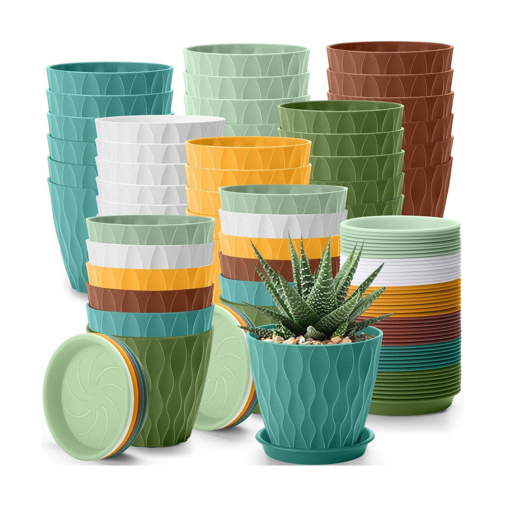 48 Pack 4 Inch Plant Pots Bulk Small Pots for Succulents Waffle Texture Plastic Planter with Drainage Holes and Saucers