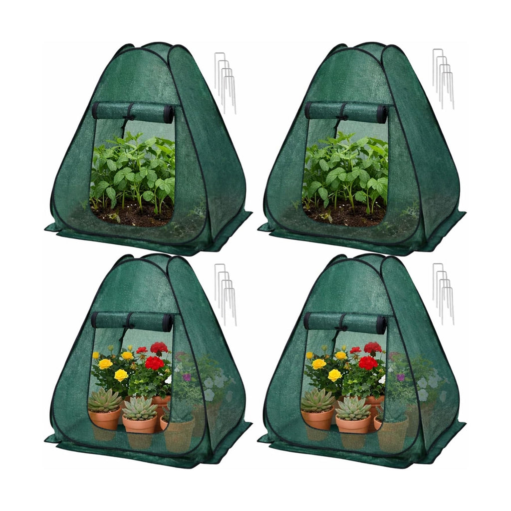 4 Pack 28" x 28" x 32" Pop up Plant Covers with Zipper Door and Stakes, Garden Netting, Crop Cage Against Birds, Small