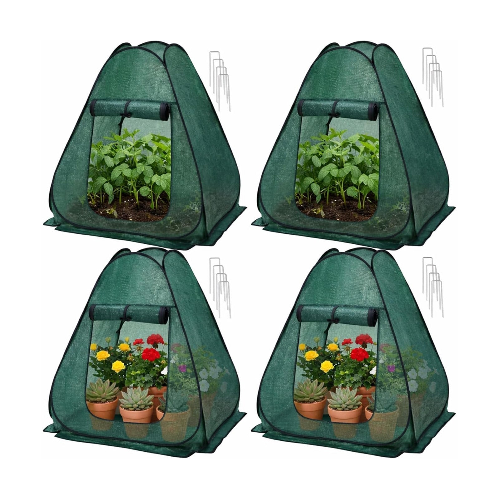 4 Pack 28" x 28" x 32" Pop up Plant Covers with Zipper Door and Stakes, Garden Netting, Crop Cage Against Birds, Small