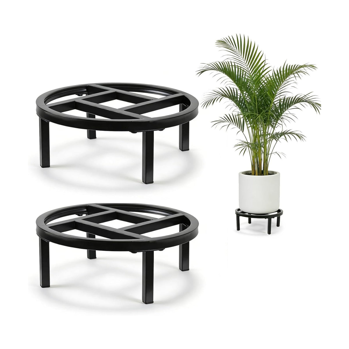 Metal Plant Stand Indoor & Outdoor Pot Holder Black 12"-2PCS